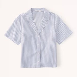 Abercrombie Coastal Poplin Sleep Shirt xs blue and white stripe